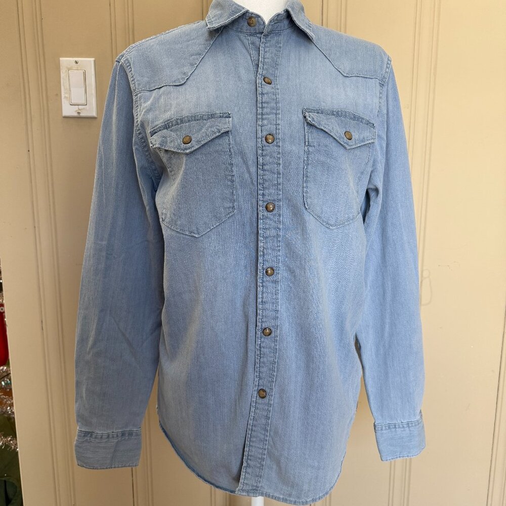 Wrangler Denim Shirt Jacket Pearl Snap Flex for Fit